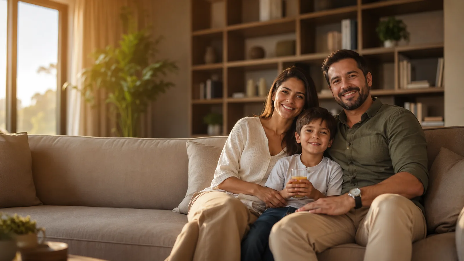 Família relaxando no sofá impermeabilizado em casa em São Carlos